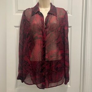 L'AGENCE red silk sheer snakeskin print button up blouse mobwife - Size 6 - EUC